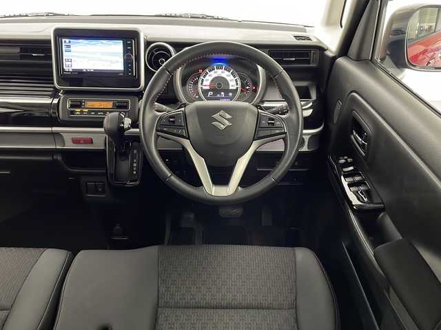 スズキ スペーシア カスタム HYBRID XS ターボ 宮崎県 2018(平30)年 5.5万km フェニックスレッドパール/ブルーイッシュブラックパール SUZKUKI Safety Support/〇デュアルカメラブレーキサポート/〇誤発進抑制機能（前方・後方）/〇後退時ブレーキサポート/〇車線逸脱警報機能/〇車線逸脱抑制機能/〇ふらつき警報機能/〇標識認識機能/〇オートマチックハイビーム/〇コーナーセンサー/社外7インチSDナビ/CD/DVD/Blu-ray/Bluetooth/両側パワースライドドア/クルーズコントロール/パドルシフト/ハーフレザーシート/シートヒーター/LEDヘッドライト/アイドリングストップ/ETC/純正15インチAW/スマートキー×2