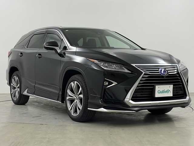 レクサス ＲＸ 450hL 道央・札幌 2018(平30)年 4.3万km グラファイトブラックガラスフレーク ・4WD/・Lexus Safety System/・プリクラッシュセーフティ/・レーンキーピングアシスト/・オートマチックハイビーム、/・レーダークルーズコントロール/・サンルーフ/・純正12.3インチワイドディスプレイ/・ナビ/フルセグTV/BT/USB/BD/・パノラミックビューモニター/・ステアリングヒーター/・パワーバックドア/・オートブレーキホールド/・ヘッドアップディスプレイ/・ETC2.0/・D.N席パワーシート/・本革/エアーシート/シートヒーター/・LEDヘッドライト/オートライト/・前後クリアランスソナー
