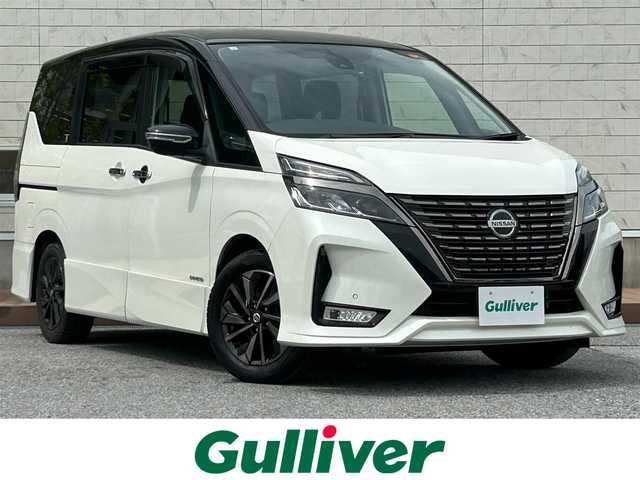 日産 セレナ ハイウェイS V アーバンクロム 滋賀県 2021(令3)年 5.4万km ブリリアントホワイトパール 2トーン ガソリン（ハイブリッド）/2WD(FF)/CVT/10インチ純正ナビ/（ワンセグ/Bluetooth/AM/FM/SD//CD/DVD/USB/ipod）/ETC/プリクラッシュブレーキアシスト	/プロパイロット/フロント＆バックソナー/バックカメラ/レーダークルーズコントロール/純正フリップダウンモニター/電子パーキング/ブレーキホールド/両側パワースライドドア/アイドリングストップ/横滑り防止/純正マット/ドアバイザー/前後ドライブレコーダー/オートライト/フォグランプ
