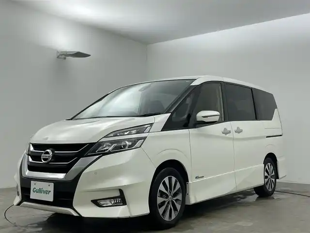 日産 セレナ ハイウェイスター プロパイロットED 岡山県 2016(平28)年 5.1万km ブリリアントホワイトパール 純正ナビ/（CD/DVD/BT/USB/フルセグ/AUX)/プロパイロット/・レーダークルーズコントロール/・レーンキープアシスト/衝突軽減ブレーキ/両側電動スライド/ビルトインＥＴＣ/バックカメラ/純正ドライブレコーダー（前）/コーナーセンサー（前後）/プッシュスタート/アイドリングストップ/スマートキー×1/純正フロアマット/純正アルミホイール/オートライト/フォグランプ/ハンズフリーオートスライド/ISOFIX/後席サンシェイド/ステアリングスイッチ/チルトステアリング/シートリフター/シートバックテーブル/ウインカーミラー/新車保証書/取扱説明書/スペアキー×1