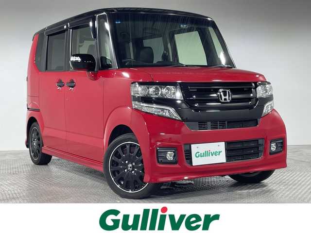 ホンダ Ｎ ＢＯＸ カスタム G ターボ Lパッケージ 神奈川県 2015(平27)年 7.7万km ミラノレッド 純正ナビ/・型番：VXM-155VFi/・フルセグTV/Bluetooth/CD/DVD/・バックカメラ/純正フリップダウンモニター/ターボ/両側パワースライドドア/クルーズコントロール/革巻きステアリング/・ステアリングリモコン/・パドルシフト/ハーフレザーシート/プッシュスタート/・スマートキー/HIDヘッドライト/・オートライト/・フォグライト/純正フロアマット/電動格納ミラー/ETC