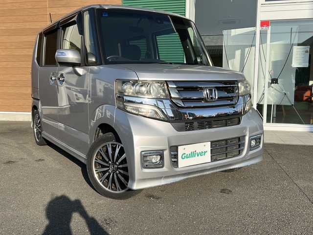 ホンダ Ｎ ＢＯＸ カスタム G ターボ Lパッケージ 静岡県 2015(平27)年 4.5万km カトラリーシルバーM ワンオーナー/純正メモリ何/AM/FM/CD/DVD/BT/ワンセグ/バックカメラ/両側パワースライドドア/プッシュスタート/スマートキー/純正フロアマット/オートライト/キセノンライト/クルーズコントロール/パドルシフト/ハーフレザーシート