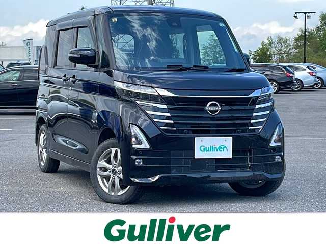日産 ルークス ハイウェイスター Gターボ 道央・札幌 2023(令5)年 2.1万km ブラック ４WD/純正ディスプレイオーディオ/AM/FM/BT/エマージェンシーブレーキ/横滑り防止装置/レーンキープアシスト/クリアランスソナー/マルチアラウンドモニター/アイドリングストップ/両側パワースライドドア/前席シートヒーター/レザーシート/革巻きステアリング/ステアリングリモコン/ハンドルヒーター/プッシュスタート/スマートキー/LEDヘッドライト/オートライト/オートハイビーム/フォグランプ/ヘッドライトレベライザー/電動格納ミラー/ウィンカーミラー/純正フロアマット/ドアバイザー/スペアキー/純正エンジンスターター
