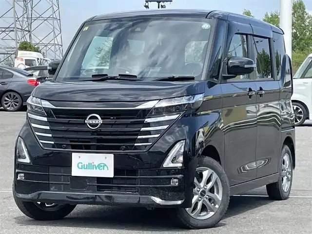 日産 ルークス ハイウェイスター Gターボ 道央・札幌 2023(令5)年 2.1万km ブラック ４WD/純正ディスプレイオーディオ/AM/FM/BT/エマージェンシーブレーキ/横滑り防止装置/レーンキープアシスト/クリアランスソナー/マルチアラウンドモニター/アイドリングストップ/両側パワースライドドア/前席シートヒーター/レザーシート/革巻きステアリング/ステアリングリモコン/ハンドルヒーター/プッシュスタート/スマートキー/LEDヘッドライト/オートライト/オートハイビーム/フォグランプ/ヘッドライトレベライザー/電動格納ミラー/ウィンカーミラー/純正フロアマット/ドアバイザー/スペアキー/純正エンジンスターター