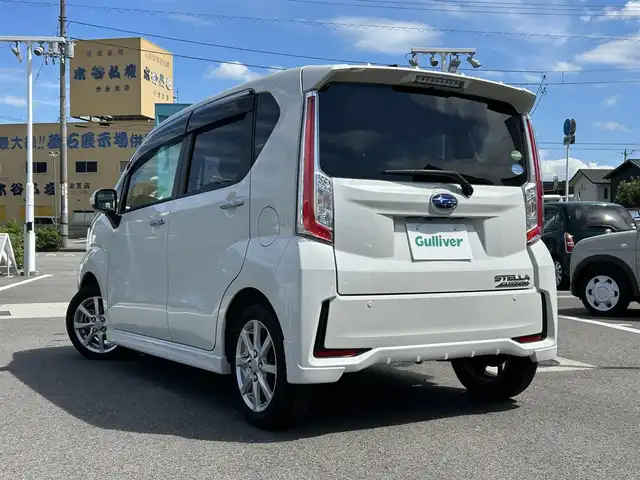 スバル ステラ カスタム R スマートアシスト 愛媛県 2016(平28)年 1.3万km パールホワイトⅢ 登録時走行距離：12515Km/ディーラーOP純正SDナビ/AM/FM/フルセグTV/Bluetooth/ETC/バックカメラ/アイドリングストップ/横滑り防止装置/盗難防止装置/衝突軽減システム/LEDヘッドライト/オートライト/フォグランプ/エンジンスタートボタン/ベンチシート/スマートキー/純正アルミホイール/純正フロアマット