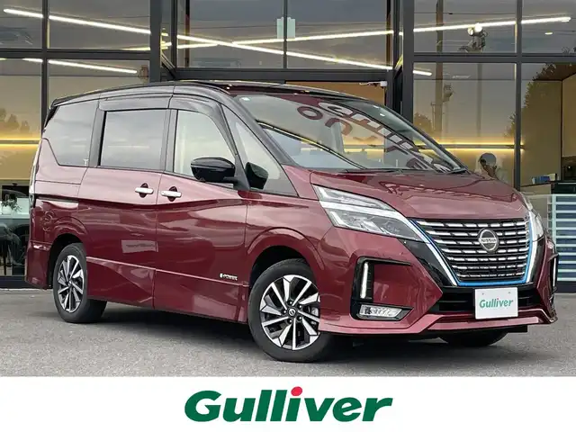 日産 セレナ e－パワー ハイウェイスター V 栃木県 2020(令2)年 6.3万km マルーンレッド 2トーン 360度セーフティーアシスト/純正フリップダウンモニター/プロパイロット/純正10インチＳＤナビ/・フルセグ/・CD/DV/Blueray/・FM/AM/SD/アラウンドビューモニター/インテリジェントスマートルームミラー/ビルトインETC/ドライブレコーダー/両側パワースライド/電子パーキングブレーキ/オートホールド/革巻きステアリング/ステアリングスイッチ/スマートキー/プッシュスタート/LEDヘッドライト/フォグランプ/オートライト/純正16AW/純正フロアマット/ドアバイザー/横滑り防止システム