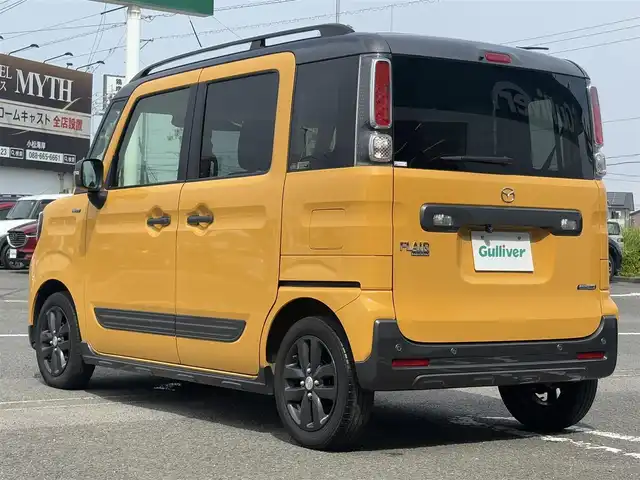 マツダ フレアワゴンタフスタイル ハイブリッドXS 徳島県 2022(令4)年 3.2万km 黄Ⅱ ディスプレイオーディオ　FH-6500DVD/（ラジオ/DISC/USB/BT/AUX/iPod）/バックカメラ/ヘッドアップディスプレイ/コーナーセンサー/追従式クルーズコントロール/ETC/両側電動スライドドア/LEDヘッドライト/純正14インチアルミホイール/フォグライト/スペアキー/プッシュスタート/取扱説明書/新車時保証書
