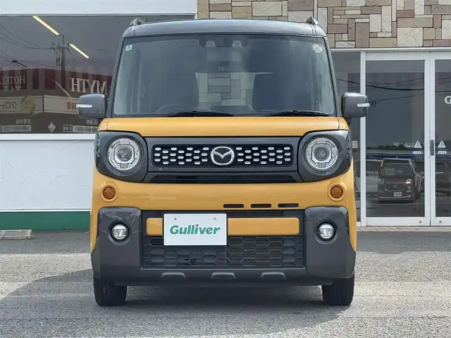 マツダ フレアワゴンタフスタイル ハイブリッドXS 徳島県 2022(令4)年 3.2万km 黄Ⅱ ディスプレイオーディオ　FH-6500DVD/（ラジオ/DISC/USB/BT/AUX/iPod）/バックカメラ/ヘッドアップディスプレイ/コーナーセンサー/追従式クルーズコントロール/ETC/両側電動スライドドア/LEDヘッドライト/純正14インチアルミホイール/フォグライト/スペアキー/プッシュスタート/取扱説明書/新車時保証書