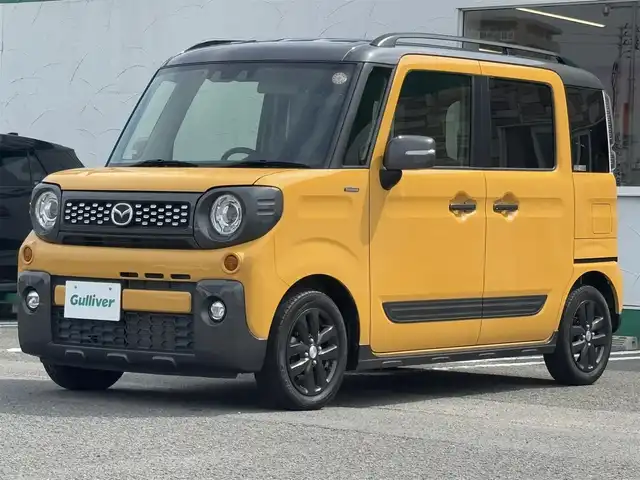 マツダ フレアワゴンタフスタイル ハイブリッドXS 徳島県 2022(令4)年 3.2万km 黄Ⅱ ディスプレイオーディオ　FH-6500DVD/（ラジオ/DISC/USB/BT/AUX/iPod）/バックカメラ/ヘッドアップディスプレイ/コーナーセンサー/追従式クルーズコントロール/ETC/両側電動スライドドア/LEDヘッドライト/純正14インチアルミホイール/フォグライト/スペアキー/プッシュスタート/取扱説明書/新車時保証書
