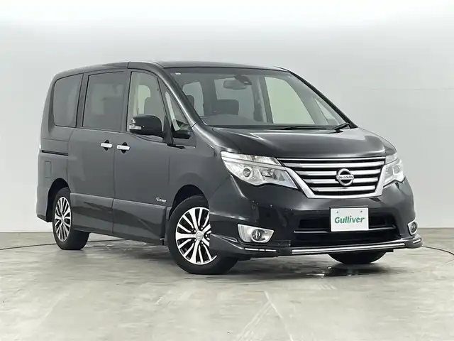 日産 セレナ 福島県 2015(平27)年 6.5万km 黒 セーフティS/・衝突軽減ブレーキ/・ＬＤＷ（車線逸脱警報）/・踏み間違い衝突防止アシスト/・ふらつき警報/・横滑り防止/社外ナビゲーション/・型式：MDV-2702W/・Bluetooth/TV/CD/DVD/AM・FM/USB/・全方位/バックカメラ/・ETC/クルーズコントロール/両側パワースライドドア/ミラー型ドライブレコーダー/デジタルインナーミラー/革巻きステアリング/LEDライト/・フォグライト/・オートライト/純正16インチアルミホイール/フロアマット/ドアバイザー/プッシュスタート/・スマートキー