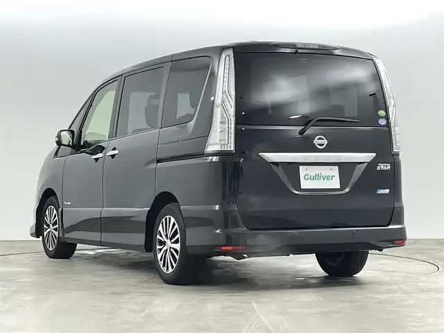 日産 セレナ 福島県 2015(平27)年 6.5万km 黒 セーフティS/・衝突軽減ブレーキ/・ＬＤＷ（車線逸脱警報）/・踏み間違い衝突防止アシスト/・ふらつき警報/・横滑り防止/社外ナビゲーション/・型式：MDV-2702W/・Bluetooth/TV/CD/DVD/AM・FM/USB/・全方位/バックカメラ/・ETC/クルーズコントロール/両側パワースライドドア/ミラー型ドライブレコーダー/デジタルインナーミラー/革巻きステアリング/LEDライト/・フォグライト/・オートライト/純正16インチアルミホイール/フロアマット/ドアバイザー/プッシュスタート/・スマートキー