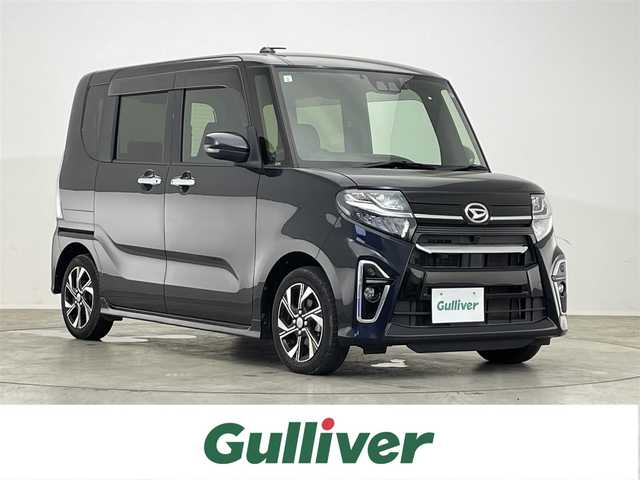 ダイハツ タント カスタム X 滋賀県 2021(令3)年 2.7万km パールブラック 禁煙車/純正ナビ/（CD/DVD/SD/USB/Bluetooth/フルセグTV）/バックカメラ/両側電動スライドドア/ビルトインETC/前方ドライブレコーダー/車線逸脱警報/衝突軽減ブレーキ/クリアランスソナー/先行車発進お知らせ/ステアリングリモコン/ハーフレザーシート/前席シートヒーター/レザー調シートカバー/LEDヘッドライト/フォグランプ/USB充電/純正アルミホイール/純正ドアバイザー/リアロールサンシェイド/W＋サイドエアバッグ/スペアキー1本