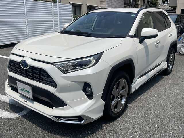 トヨタ ＲＡＶ４ ハイブリットG 広島県 2021(令3)年 6.2万km ホワイトパールクリスタルシャイン /登録時走行距離/　　　　　　　61556キロ/ワンオーナー/純正ディスプレイオーディオ/パノラミックビューモニター/地デジ/ハーフレザーシート/シートヒーター/PCS/モデリスタエアロ/パワーバックドア/デジタルインナーミラー/スペアキー×１/ビルトンETC/新車時整備手帳/　　【保証書】/取扱説明書/