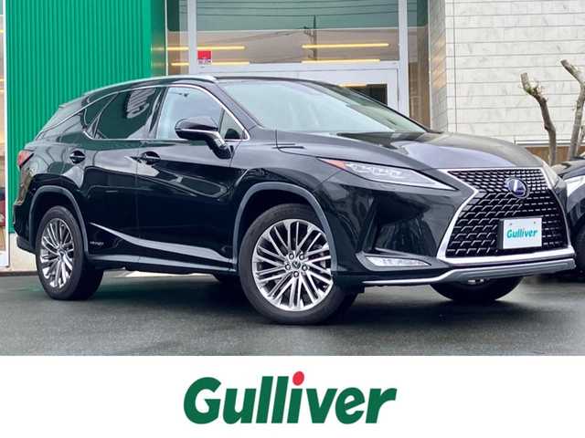 レクサス ＲＸ 450hL 静岡県 2019(令1)年 5.2万km グラファイトブラックガラスフレーク 純正12.3インチナビ(CD/DVD/BT/フルセグ)/全方位カメラ/サンルーフ/後席モニター/電動リアゲート/3眼LEDヘッドライト/1~2列目シートヒーター/D席N席パワーシート/D席N席エアシート/パドルシフト/ETC2.0/エンジンスタートボタン/パワーステアリング/パワーウィンドウ/保証書/取扱説明書/記録簿/4WD/100V充電/アイドリングストップ/スマートキー/Wオートエアコン/レーダークルーズコントロール/USB入力端子/電動格納サードシート/純正フロアマット/純正20インチアルミホイール/レザーシート/ルーフレール/ABS/横滑り防止装置/コーアンーセンサー前後/レーンキープアシスト/オートマチックハイビーム/W+サイドエアバッグ/カーテンエアバッグ/ステアリングヒーター/HDMI接続/BSM/ヘッドアップディスプレイ/ワイヤレス充電/２列目真ん中の席、ヘッドレストなし