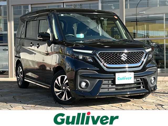 スズキ ソリオ バンディット HV MV 静岡県 2021(令3)年 1.8万km スーパーブラックパール 純正ナビ/・DISC/・TV/・FM/AM/・Bluetooth/・USB/・iPod/・Smartphone Link/主要装備/・全方位カメラ/・ヘッドアップディスプレイ/・ＥＴＣ/・運転席＋助手席シートヒーター/・ドライブレコーダー/・片側パワスラ/・アイドリングストップ/・クリアランスソナー/・衝突被害軽減システム/・車線逸脱警報/・LEDヘッドライト/・サイドカーテンエアバッグ/・デュアルカメラブレーキサポート