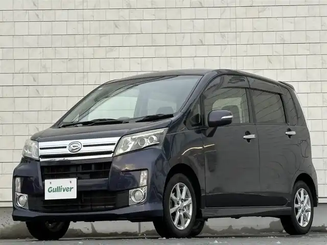 ダイハツ ムーヴ カスタム X 岩手県 2013(平25)年 13.2万km アーバンナイトブルークリスタルメタリック 禁煙車/4WD/社外ディスプレイオーディオ/→FH-8500DVS/→Bluetooth/CD/DVD/FM/AM/バックカメラ/オートライト/LEDヘッドライト/フォグライト/〇プッシュスタート/〇電動格納ミラー/〇ウィンカーミラー/〇ドアバイザー/〇フロアマット/〇シガーソケット/室内灯LED