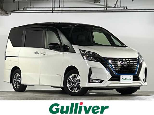日産 セレナ e－パワー ハイウェイスター V 広島県 2019(令1)年 6.9万km ブリリアントホワイトパール 2トーン 9型純正SDナビ/・フルセグ　Bluetooth　CD　DVD　ブルーレイ/全周囲カメラ/純正フリップダウンモニター/両側パワースライドドア/クルーズコントロール/ETC/前後ドライブレコーダー/ABS/レーンキープアシスト/盗難防止装置/前後コーナーセンサー/衝突軽減ブレーキ/横滑り防止装置/オートライト/LEDヘッドライト/パワーステアリング/パワーウィンドウ/純正アルミホイール/純正フロアマット