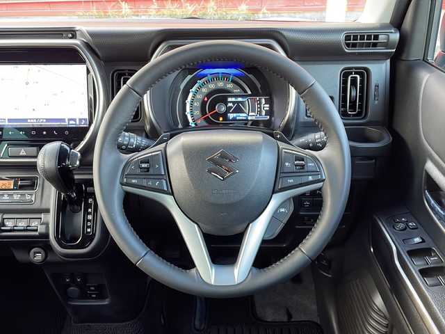 スズキ ハスラー Jスタイル Ⅱ ターボ 青森県 2023(令5)年 2.6万km オフブルーメタリック/ガンメタリック2トーンルーフ 4WD・ターボ/純正9インチナビ・フルセグTV/全方位モニター/CD・DVD・Bluetooth/前席シートヒーター/セーフティサポート/デュアルカメラブレーキサポート/アダプティブクルーズコントロール/ハイビームアシスト/車線逸脱抑制機能/リアパーキングセンサー/パドルシフト/ビルトインETC/シートバックテーブル/純正フロアマット/LEDヘッドライト/LEDフォグランプ/純正15インチアルミ/ルーフレール/プッシュスタート/スマートキー