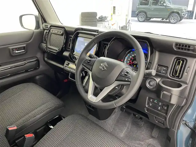 スズキ ハスラー HYBRID X 滋賀県 2025(令7)年 0.1千km デニムブルー ガンメタリック 2トーン 純正9インチナビ/　・フルセグTV・Bluetooth・applecarplay・androidauto/　・CD・DVD/全方位モニター/スズキセーフティサポート/スズキコネクト対応通信機装着車/シートヒーター/リアソナー/オートハイビーム/LEDヘッドライト/スマートキー