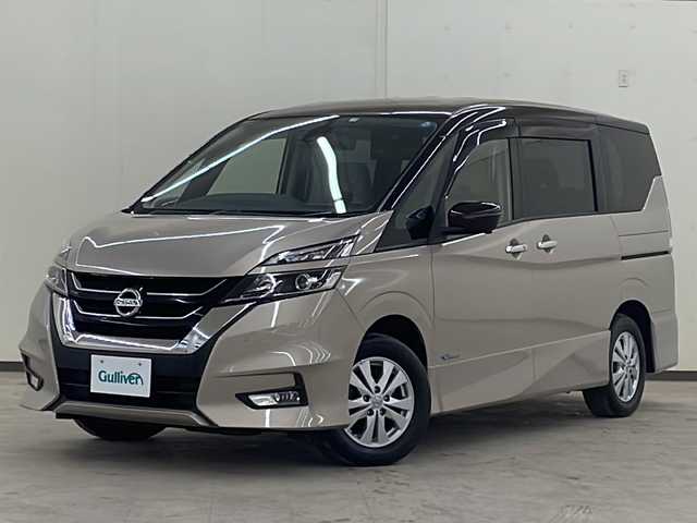日産 セレナ ハイウェイスター Vセレクション 道央・札幌 2017(平29)年 7.5万km カシミヤグレージュ 2トーン ・プロパイロット/・衝突軽減ブレーキ/・横滑り防止装置/・アイドリングストップ/・車線逸脱警報/・レーダークルーズコントロール/・両側パワースライドドア/・純正SDナビ/・フルセグTV/・全方位カメラ/・社外フリップダウンモニター/・ETC/・LEDヘッドライト