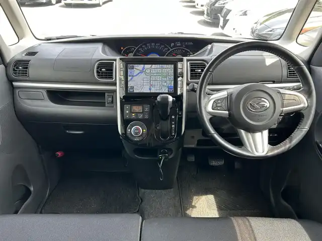 ダイハツ タント カスタム RS SA 道東・釧路十勝 2014(平26)年 6.8万km ブラックマイカメタリック 4WD/純正ナビ/(FM AM CD DVD BT フルセグTV)/バックカメラ/両側パワースライドドア/衝突軽減ブレーキ/AW付冬タイヤ4本積込/プッシュスタート/スマートキー/LEDヘッドライト/フォグランプ/ETC/USBソケット/取扱説明書/革巻きステアリング/ドアバイザー
