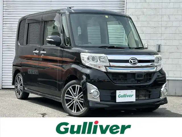 ダイハツ タント カスタム RS SA 道東・釧路十勝 2014(平26)年 6.8万km ブラックマイカメタリック 4WD/純正ナビ/(FM AM CD DVD BT フルセグTV)/バックカメラ/両側パワースライドドア/衝突軽減ブレーキ/AW付冬タイヤ4本積込/プッシュスタート/スマートキー/LEDヘッドライト/フォグランプ/ETC/USBソケット/取扱説明書/革巻きステアリング/ドアバイザー