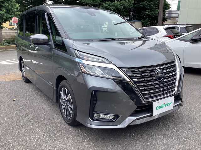 日産 セレナ ハイウェイスター V 神奈川県 2020(令2)年 3.6万km ダークメタルグレー ワンオーナー/プロパイロット/S-HYBRID/純正ナビ/（iPod/SD/FM/AM/TV/USB/Bluetooth/CD/DVD/純正後席モニター/インテリジェント アラウンドビューモニター（移動物検知機能付）/両側ハンズフリースライドドア/ビルトイン ETC/オートエアコン&リヤヒーターダクト+寒冷地+前席ヒーターシート&ステアリングヒーター  /安全装備/【OP】セーフティパックA/・インテリジェント エマージェンシーブレーキ/・インテリジェント FCW（前方衝突予測警報）/・インテリジェント DA（ふらつき警報）/・インテリジェント BSI（後側方衝突防止支援システム）＋BSW（後側方車両検知警報）/・RCTA（後退時車両検知警報）/・踏み間違い衝突防止アシスト/・標識検知機能（進入禁止、最高速度、一時停止）/・フロント&バックソナー/装備/・【OP】後席オートエアコン＆リヤヒーターダクト/・オートライト/・LEDヘッドランプ＋フロントフォグランプ/・ハイビームアシスト/・純正16inAW/・インテリキーx2