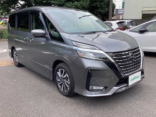 日産 セレナ ハイウェイスター V 神奈川県 2020(令2)年 3.6万km ダークメタルグレー ワンオーナー/プロパイロット/S-HYBRID/純正ナビ/（iPod/SD/FM/AM/TV/USB/Bluetooth/CD/DVD/純正後席モニター/インテリジェント アラウンドビューモニター（移動物検知機能付）/両側ハンズフリースライドドア/ビルトイン ETC/オートエアコン&リヤヒーターダクト+寒冷地+前席ヒーターシート&ステアリングヒーター  /安全装備/【OP】セーフティパックA/・インテリジェント エマージェンシーブレーキ/・インテリジェント FCW（前方衝突予測警報）/・インテリジェント DA（ふらつき警報）/・インテリジェント BSI（後側方衝突防止支援システム）＋BSW（後側方車両検知警報）/・RCTA（後退時車両検知警報）/・踏み間違い衝突防止アシスト/・標識検知機能（進入禁止、最高速度、一時停止）/・フロント&バックソナー/装備/・【OP】後席オートエアコン＆リヤヒーターダクト/・オートライト/・LEDヘッドランプ＋フロントフォグランプ/・ハイビームアシスト/・純正16inAW/・インテリキーx2