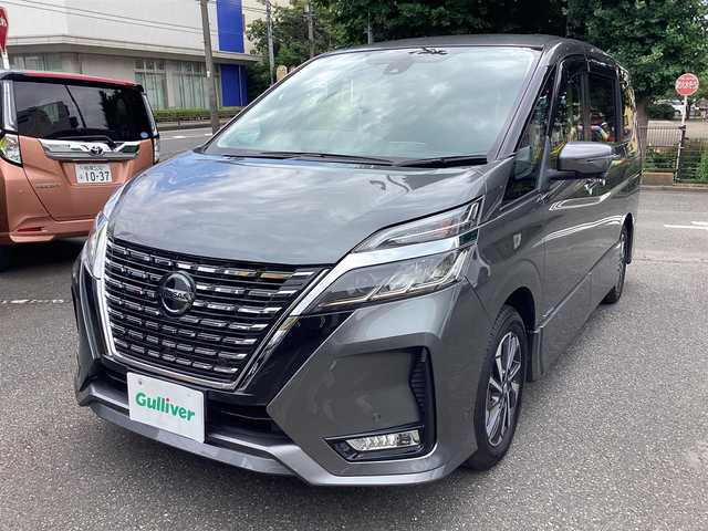 日産 セレナ ハイウェイスター V 神奈川県 2020(令2)年 3.6万km ダークメタルグレー ワンオーナー/プロパイロット/S-HYBRID/純正ナビ/（iPod/SD/FM/AM/TV/USB/Bluetooth/CD/DVD/純正後席モニター/インテリジェント アラウンドビューモニター（移動物検知機能付）/両側ハンズフリースライドドア/ビルトイン ETC/オートエアコン&リヤヒーターダクト+寒冷地+前席ヒーターシート&ステアリングヒーター  /安全装備/【OP】セーフティパックA/・インテリジェント エマージェンシーブレーキ/・インテリジェント FCW（前方衝突予測警報）/・インテリジェント DA（ふらつき警報）/・インテリジェント BSI（後側方衝突防止支援システム）＋BSW（後側方車両検知警報）/・RCTA（後退時車両検知警報）/・踏み間違い衝突防止アシスト/・標識検知機能（進入禁止、最高速度、一時停止）/・フロント&バックソナー/装備/・【OP】後席オートエアコン＆リヤヒーターダクト/・オートライト/・LEDヘッドランプ＋フロントフォグランプ/・ハイビームアシスト/・純正16inAW/・インテリキーx2