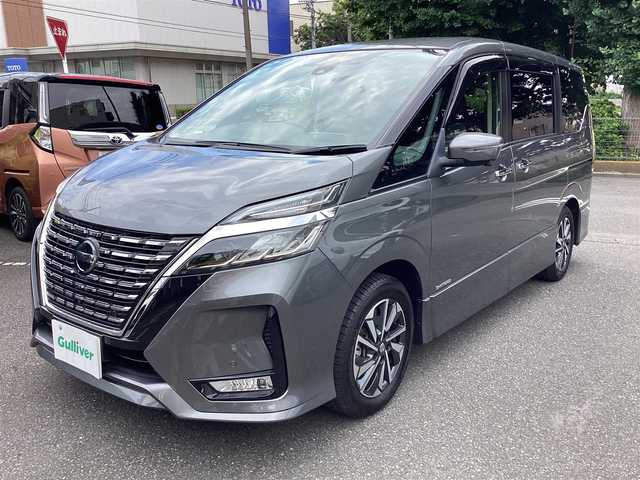 日産 セレナ ハイウェイスター V 神奈川県 2020(令2)年 3.6万km ダークメタルグレー ワンオーナー/プロパイロット/S-HYBRID/純正ナビ/（iPod/SD/FM/AM/TV/USB/Bluetooth/CD/DVD/純正後席モニター/インテリジェント アラウンドビューモニター（移動物検知機能付）/両側ハンズフリースライドドア/ビルトイン ETC/オートエアコン&リヤヒーターダクト+寒冷地+前席ヒーターシート&ステアリングヒーター  /安全装備/【OP】セーフティパックA/・インテリジェント エマージェンシーブレーキ/・インテリジェント FCW（前方衝突予測警報）/・インテリジェント DA（ふらつき警報）/・インテリジェント BSI（後側方衝突防止支援システム）＋BSW（後側方車両検知警報）/・RCTA（後退時車両検知警報）/・踏み間違い衝突防止アシスト/・標識検知機能（進入禁止、最高速度、一時停止）/・フロント&バックソナー/装備/・【OP】後席オートエアコン＆リヤヒーターダクト/・オートライト/・LEDヘッドランプ＋フロントフォグランプ/・ハイビームアシスト/・純正16inAW/・インテリキーx2