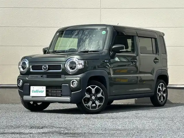 マツダ フレア クロスオーバー ハイブリッドXT 茨城県 2021(令3)年 5.7万km クールカーキパールメタリック 社外メモリナビ（型番：CN-RA07WD）/　　（AM/FM/BT)/フルセグテレビ/全方位カメラ/ETC/プッシュスタート/前後ドライブレコーダー（型番：DRV-MR450）/クリアランスソナー/純正フロアマット/純正ドアバイザー/スズキセーフティサポート/・デュアルセンサーブレーキサポートII/・誤発進抑制機能/・車線逸脱抑制機能/・車線逸脱警報機能/・ふらつき警報機能/・低速時ブレーキサポート/・発進お知らせ機能/・標識認識機能/・ハイビームアシスト