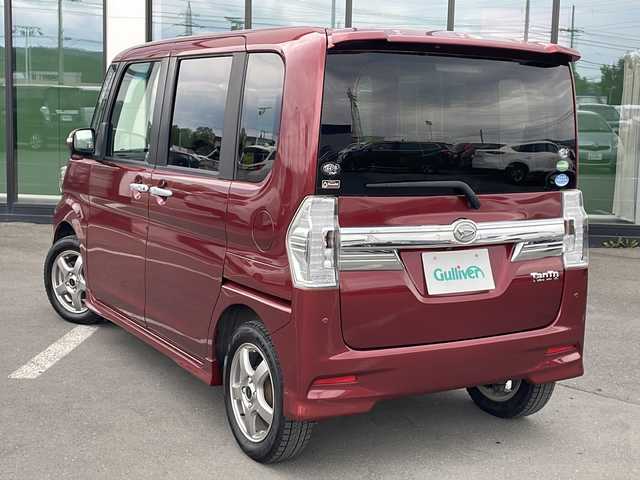 ダイハツ タント カスタム RS トップED SAⅡ 道東・釧路十勝 2015(平27)年 7.5万km ファイアークォーツレッドM ・４WD/・ターボ/・純正ナビ/（CD・DVD・TV・SD・BT・AM・FM・HDMI）/・バックカメラ/・両側パワースライドドア/・スマートキー2本/・プッシュスタート/・ハーフレザーシート/・衝突軽減システム/・アイドリングストップ/・横滑り防止装置/・ハーフレザーシート/・社外14インチアルミホイール