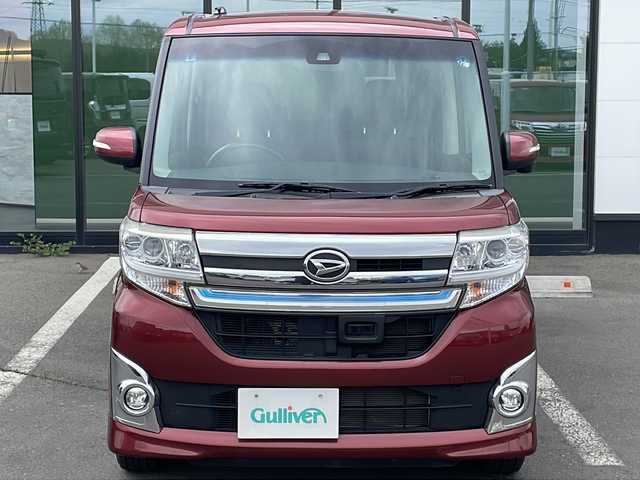 ダイハツ タント カスタム RS トップED SAⅡ 道東・釧路十勝 2015(平27)年 7.5万km ファイアークォーツレッドM ・４WD/・ターボ/・純正ナビ/（CD・DVD・TV・SD・BT・AM・FM・HDMI）/・バックカメラ/・両側パワースライドドア/・スマートキー2本/・プッシュスタート/・ハーフレザーシート/・衝突軽減システム/・アイドリングストップ/・横滑り防止装置/・ハーフレザーシート/・社外14インチアルミホイール
