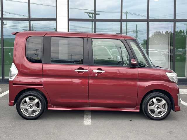 ダイハツ タント カスタム RS トップED SAⅡ 道東・釧路十勝 2015(平27)年 7.5万km ファイアークォーツレッドM ・４WD/・ターボ/・純正ナビ/（CD・DVD・TV・SD・BT・AM・FM・HDMI）/・バックカメラ/・両側パワースライドドア/・スマートキー2本/・プッシュスタート/・ハーフレザーシート/・衝突軽減システム/・アイドリングストップ/・横滑り防止装置/・ハーフレザーシート/・社外14インチアルミホイール