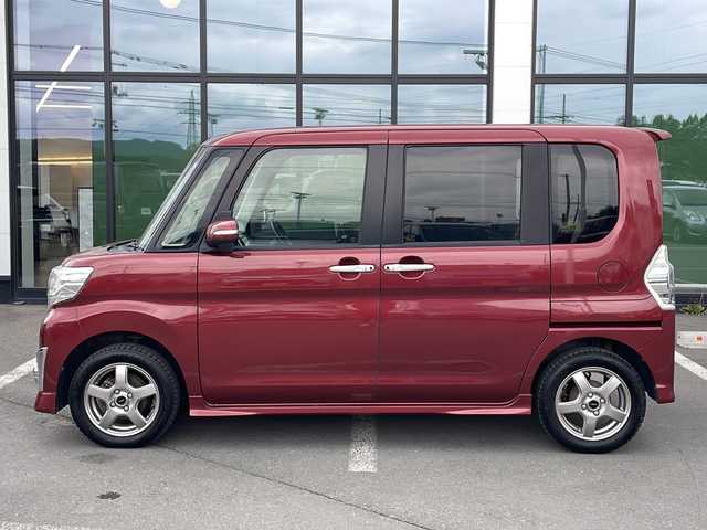 ダイハツ タント カスタム RS トップED SAⅡ 道東・釧路十勝 2015(平27)年 7.5万km ファイアークォーツレッドM ・４WD/・ターボ/・純正ナビ/（CD・DVD・TV・SD・BT・AM・FM・HDMI）/・バックカメラ/・両側パワースライドドア/・スマートキー2本/・プッシュスタート/・ハーフレザーシート/・衝突軽減システム/・アイドリングストップ/・横滑り防止装置/・ハーフレザーシート/・社外14インチアルミホイール