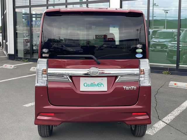 ダイハツ タント カスタム RS トップED SAⅡ 道東・釧路十勝 2015(平27)年 7.5万km ファイアークォーツレッドM ・４WD/・ターボ/・純正ナビ/（CD・DVD・TV・SD・BT・AM・FM・HDMI）/・バックカメラ/・両側パワースライドドア/・スマートキー2本/・プッシュスタート/・ハーフレザーシート/・衝突軽減システム/・アイドリングストップ/・横滑り防止装置/・ハーフレザーシート/・社外14インチアルミホイール