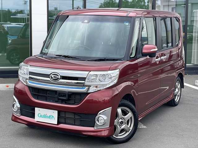 ダイハツ タント カスタム RS トップED SAⅡ 道東・釧路十勝 2015(平27)年 7.5万km ファイアークォーツレッドM ・４WD/・ターボ/・純正ナビ/（CD・DVD・TV・SD・BT・AM・FM・HDMI）/・バックカメラ/・両側パワースライドドア/・スマートキー2本/・プッシュスタート/・ハーフレザーシート/・衝突軽減システム/・アイドリングストップ/・横滑り防止装置/・ハーフレザーシート/・社外14インチアルミホイール