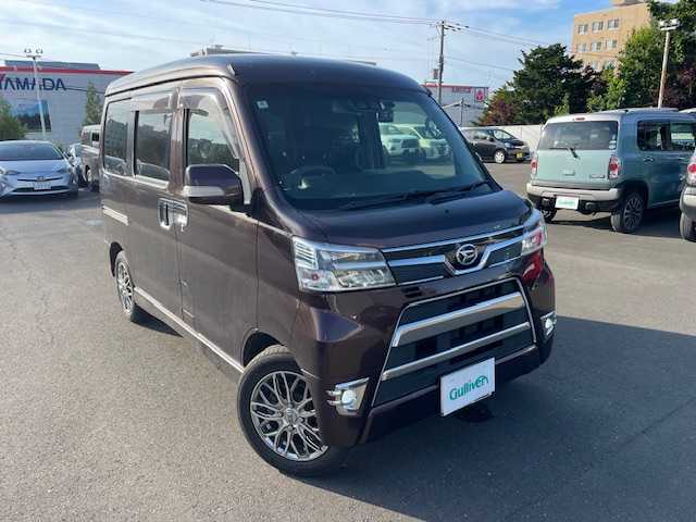 ダイハツ アトレー ワゴン カスタムターボRS LTD SAⅢ 道央・札幌 2018(平30)年 15.4万km プラムブラウンクリスタルマイカ スマートアシストIII/・衝突警報機能/・衝突回避支援ブレーキ機能（対車両・対歩行者）/・車線逸脱警報機能/・誤発進抑制制御機能（前方　後方）/・オートハイビーム/ワンオーナー/社外メモリナビ/フルセグテレビ/バックカメラ/アイドリングストップ/ドアバイザー/キーレスエントリー/片側パワースライドドア/ETC/LEDヘッドライト