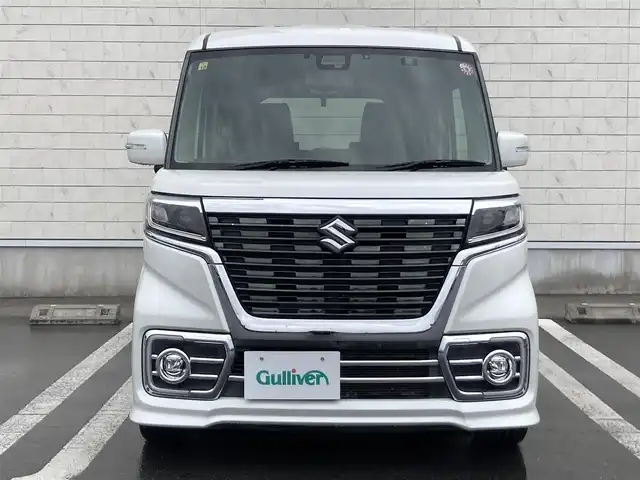 スズキ スペーシア カスタム HYBRID XS ターボ 静岡県 2018(平30)年 8.9万km ピュアホワイトP デュアルセンサーブレーキサポート/純正メモリーナビ(CN-RZ765W)/　AM FM CD DVD Bluetooth USB SD/ビルトインETC/前後方ドライブレコーダー/LEDオートヘッドランプ/レーダークルーズコントロール/シートヒーター(運転席)/両側パワースライドドア/リアクリアランスソナー/レザー調シートカバー/純正15インチアルミホイール/リアロールサンシェード/パドルシフト/フルセグTV/バックモニター