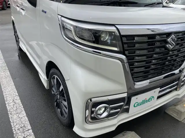 スズキ スペーシア カスタム HYBRID XS ターボ 静岡県 2018(平30)年 8.9万km ピュアホワイトP デュアルセンサーブレーキサポート/純正メモリーナビ(CN-RZ765W)/　AM FM CD DVD Bluetooth USB SD/ビルトインETC/前後方ドライブレコーダー/LEDオートヘッドランプ/レーダークルーズコントロール/シートヒーター(運転席)/両側パワースライドドア/リアクリアランスソナー/レザー調シートカバー/純正15インチアルミホイール/リアロールサンシェード/パドルシフト/フルセグTV/バックモニター