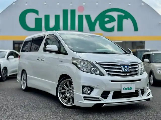 トヨタ アルファードハイブリット SR 滋賀県 2012(平24)年 13.5万km ホワイトパールクリスタルシャイン ワンオーナー/アルパイン8インチフルセグナビ/　フルセグ Bluetooth CD DVD HDD/バックカメラ/アルパインフリップダウンモニター/サンルーフ/パワーバックドア/両側パワースライドドア/KENSTYLEエアロ/WORK20インチアルミ/Clazzio革調シートカバー/クルーズコントロール/クリアランスソナー/ビルトインETC/フロアマット/ドアバイザー/スマートキー×2/プッシュスタート