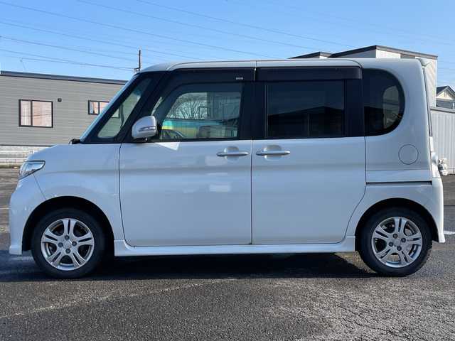 ダイハツ タント カスタム L 道央・札幌 2012(平24)年 7.8万km パールホワイトⅢ ４WD/ワンオーナー/純正SDナビ/AM/FM/BT/SD/CD/DVD/フルセグ/ETC/アイドリングストップ/片側スライドドア/スマートキー/キセノンヘッドライト/フォグランプ/電動格納ミラー/ウィンカーミラー/純正フロアマット/ドアバイザー/スペアキー/純正AW付夏タイヤ積込/155/65/R14/2016年/山4mm