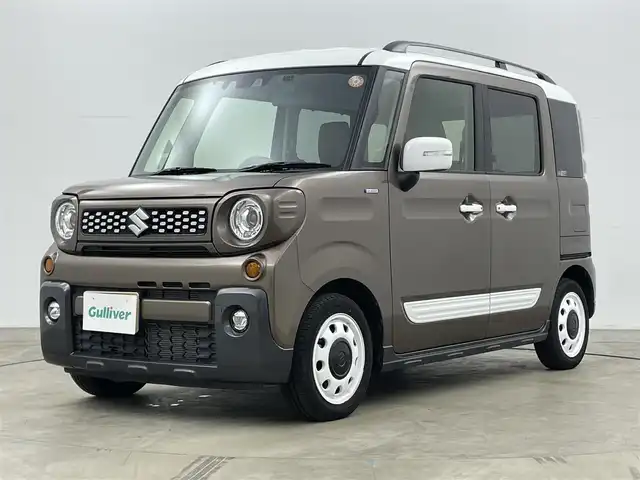 スズキ スペーシア ギア マイスタイル 岡山県 2023(令5)年 1.2万km ウッディブラウンメタリック/ホワイト 社外８インチナビ　/地デジ/Bluetooth/CD/DVD/バックカメラ　/シートヒーター　/ＬＥＤヘッドライト　/両側パワースライドドア　/レーダークルーズコントロール　/ヘッドアップディスプレイ/前後ドライブレコーダー　/ビルトインＥＴＣ　/衝突軽減ブレーキ/スマートキー/プッシュスタート/オートライト