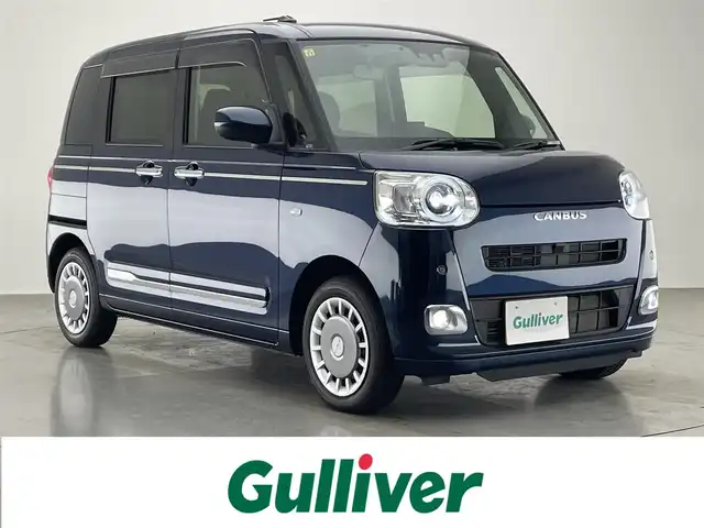 ダイハツ ムーヴ キャンバス セオリー G 愛知県 2023(令5)年 1.1万km レーザーブルークリスタルシャイン 純正９型ディスプレイ　フルセグＴＶ　カープレイ対応　ＨＤＭＩ　バックカメラ　シートヒーター　ワイヤレス充電　スマートアシスト　衝突軽減　両側パワースライド　ドリンクヒーター　ブレーキホールド　ETC　禁煙車