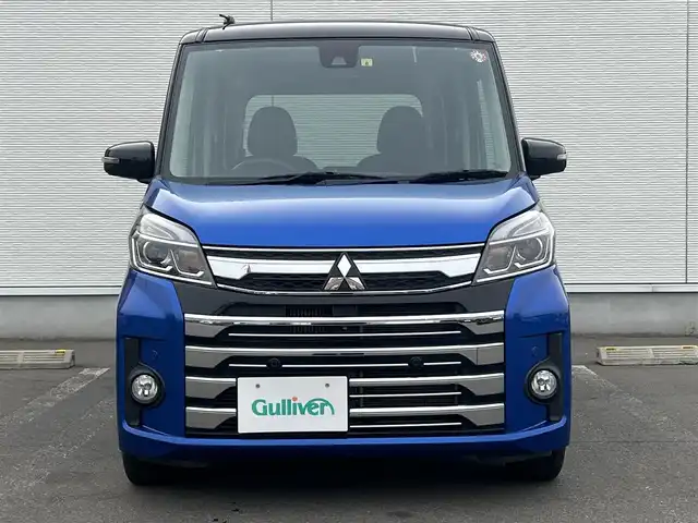 三菱 ｅＫスペース カスタムT セーフティプラスED 秋田県 2018(平30)年 4.2万km ライトニングブルーマイカ 4WD/ターボ/純正メモリナビ/　【フルセグ/CD/DVD/USB/SD/BT/MSV】/バックカメラ・全周囲カメラ/純正エンジンスターター/装着：社外AWスタッドレスタイヤ 155/65/R14/車載：純正AWサマータイヤ 　　　165/55/R15/ステアリングスイッチ/クルーズコントロール/運転席シートヒーター/両側パワースライドドア/LEDヘッドライト（AUTO機能付き）・フォグランプ/オートマチックハイビーム/アイドリングストップ/衝突軽減システム/横滑り防止機能/レーンキープアシスト/パーキングアシスト/コーナーセンサー/リアサーキュレーター/リアサンシェード/純正フロアマット/純正ドアバイザー