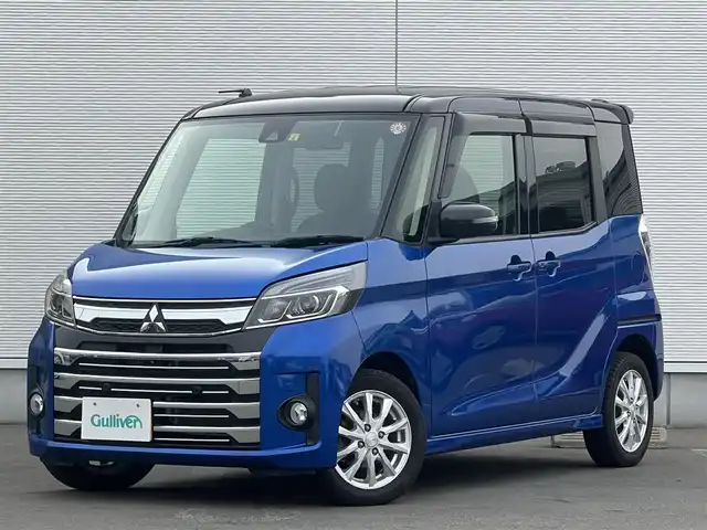 三菱 ｅＫスペース カスタムT セーフティプラスED 秋田県 2018(平30)年 4.2万km ライトニングブルーマイカ 4WD/ターボ/純正メモリナビ/　【フルセグ/CD/DVD/USB/SD/BT/MSV】/バックカメラ・全周囲カメラ/純正エンジンスターター/装着：社外AWスタッドレスタイヤ 155/65/R14/車載：純正AWサマータイヤ 　　　165/55/R15/ステアリングスイッチ/クルーズコントロール/運転席シートヒーター/両側パワースライドドア/LEDヘッドライト（AUTO機能付き）・フォグランプ/オートマチックハイビーム/アイドリングストップ/衝突軽減システム/横滑り防止機能/レーンキープアシスト/パーキングアシスト/コーナーセンサー/リアサーキュレーター/リアサンシェード/純正フロアマット/純正ドアバイザー
