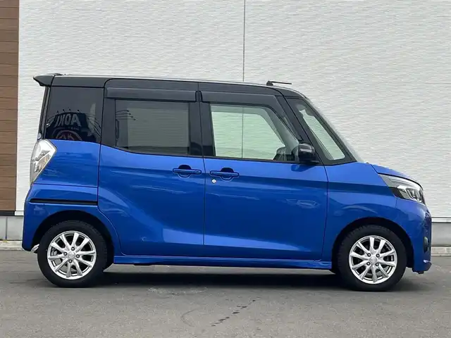 三菱 ｅＫスペース カスタムT セーフティプラスED 秋田県 2018(平30)年 4.2万km ライトニングブルーマイカ 4WD/ターボ/純正メモリナビ/　【フルセグ/CD/DVD/USB/SD/BT/MSV】/バックカメラ・全周囲カメラ/純正エンジンスターター/装着：社外AWスタッドレスタイヤ 155/65/R14/車載：純正AWサマータイヤ 　　　165/55/R15/ステアリングスイッチ/クルーズコントロール/運転席シートヒーター/両側パワースライドドア/LEDヘッドライト（AUTO機能付き）・フォグランプ/オートマチックハイビーム/アイドリングストップ/衝突軽減システム/横滑り防止機能/レーンキープアシスト/パーキングアシスト/コーナーセンサー/リアサーキュレーター/リアサンシェード/純正フロアマット/純正ドアバイザー