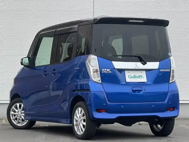 三菱 ｅＫスペース カスタムT セーフティプラスED 秋田県 2018(平30)年 4.2万km ライトニングブルーマイカ 4WD/ターボ/純正メモリナビ/　【フルセグ/CD/DVD/USB/SD/BT/MSV】/バックカメラ・全周囲カメラ/純正エンジンスターター/装着：社外AWスタッドレスタイヤ 155/65/R14/車載：純正AWサマータイヤ 　　　165/55/R15/ステアリングスイッチ/クルーズコントロール/運転席シートヒーター/両側パワースライドドア/LEDヘッドライト（AUTO機能付き）・フォグランプ/オートマチックハイビーム/アイドリングストップ/衝突軽減システム/横滑り防止機能/レーンキープアシスト/パーキングアシスト/コーナーセンサー/リアサーキュレーター/リアサンシェード/純正フロアマット/純正ドアバイザー