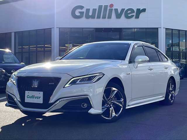 トヨタ クラウン ハイブリッド RS Four 長野県 2018(平30)年 5.8万km ホワイトパールクリスタルシャイン 禁煙車/純正ナビ（CD/DVD/フルセグTV/Bleutooth）/純正18インチAW/スタッドレス積み込み/セーフティセンス/・プリクラッシュセーフティ/・レーントレーシングアシスト/・レーダークルーズコントロール/・オートマチックハイビーム/・ロードサインアシスト/・先行車発進告知機能/バックカメラ/サンルーフ/ビルトインETC2.0/ドライブレコーダー（F・R）/前席パワーシート/前席シートヒーター/ステアリングヒーター/革巻きステアリング/ステアリングスイッチ/パドルシフト/電動パーキングブレーキ/ブレーキホールド/３眼LEDヘッドライト/シーケンシャルターンランプ/フォグランプ/オートライト/スマートキー/Pスタート/電動格納ミラー/純正フロアマット