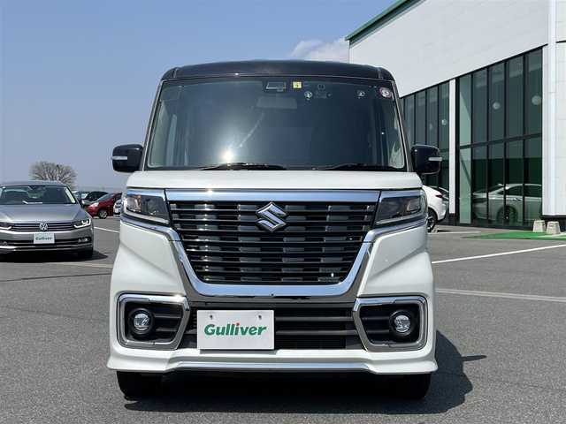 スズキ スペーシア カスタム HYBRID XS ターボ 奈良県 2018(平30)年 5.8万km ピュアホワイトパール/ブラック2トーン 社外SDナビ　/フルセグ　/DVD再生　/Bluetooth　/バックカメラ　/ドライブレコーダー　/クルーズコントロール　/両側パワースライドドア　/ハーフレザーシート/社外フロアマット　/D席シートヒーター　/純正アルミホイール/オートLEDライト/衝突被害軽減ブレーキ/横滑り防止装置/車線逸脱警報/スペアキー1本/取扱説明書/保証書